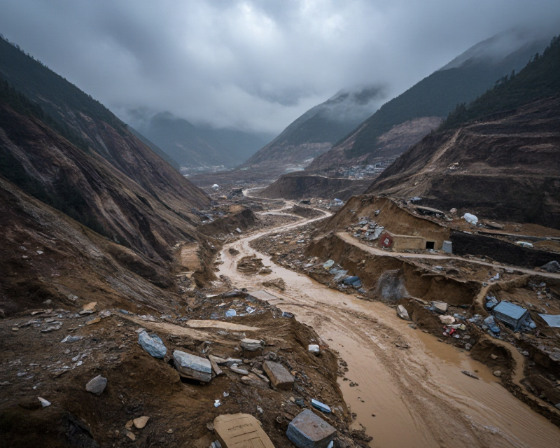 Nepal Flood Aftermath Landscape